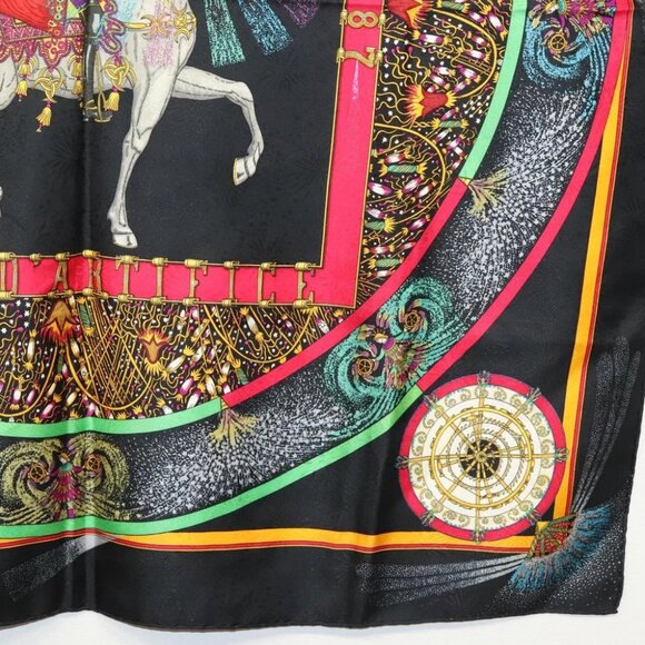 HERMES Carre 90 Scarf ""FEUX D' ARTIFICE"" Silk Black Auth hk2955 - Picture 8 of 12
